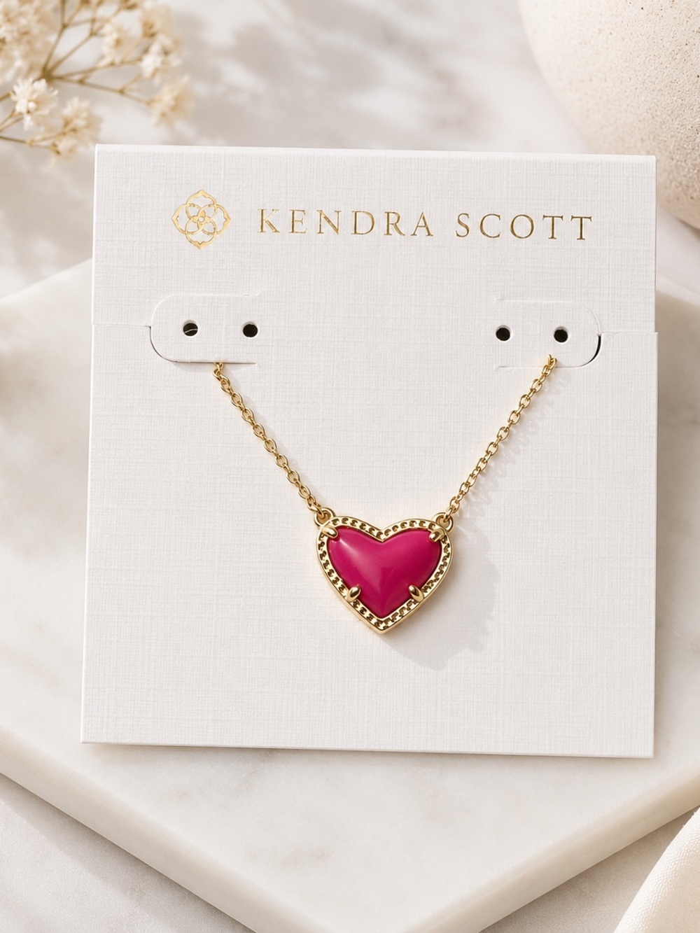 Kendra Scott Gold Chain Hot Pink Heart Necklace | Gold Tone | New With Card
